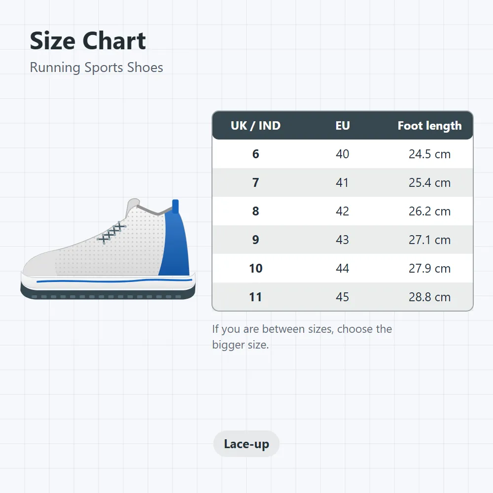 Running Sports Shoes: size and dimensions