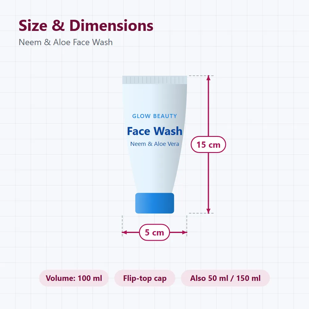 Neem & Aloe Face Wash: size and dimensions
