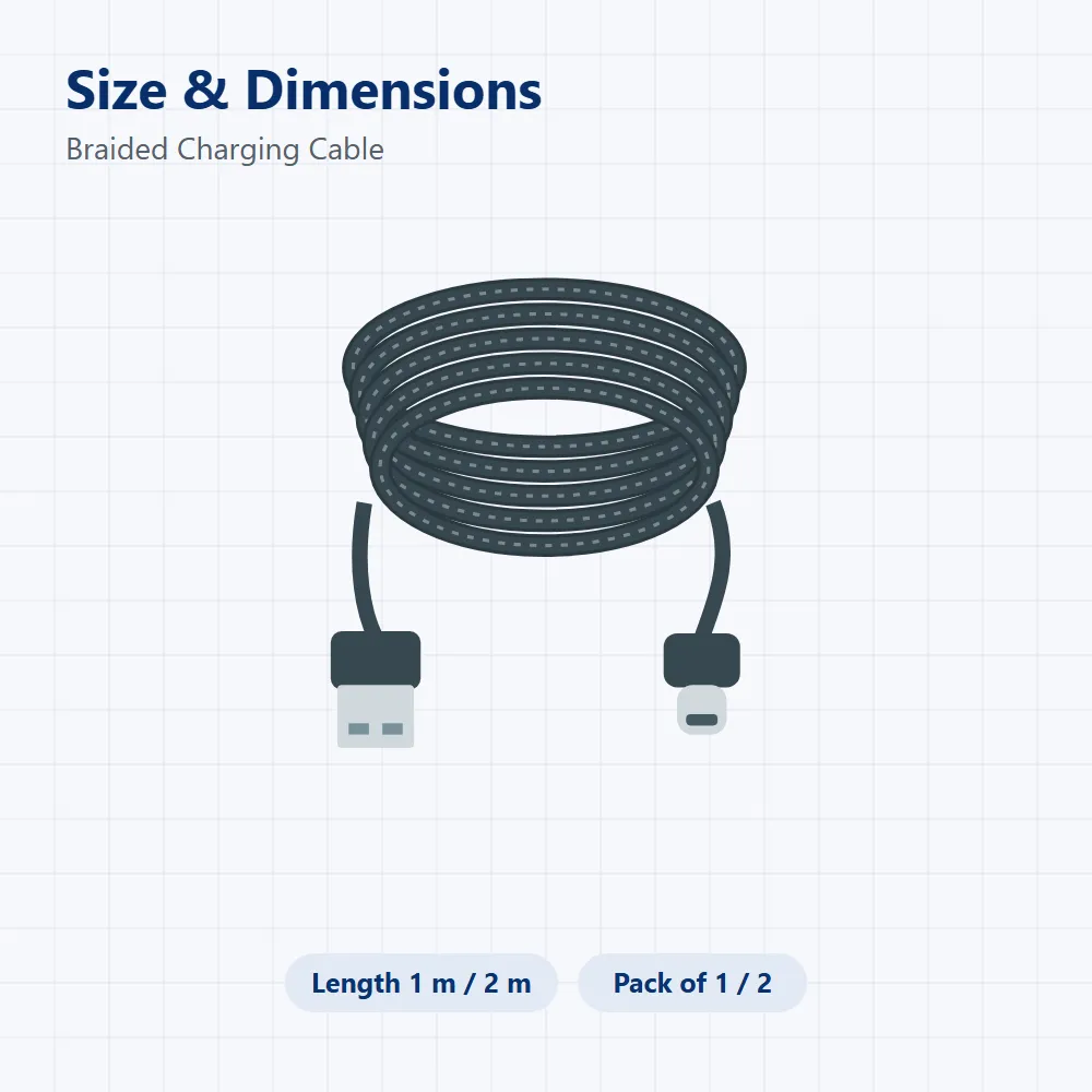 Braided Charging Cable: size and dimensions