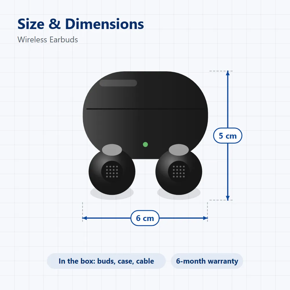 Wireless Earbuds: size and dimensions