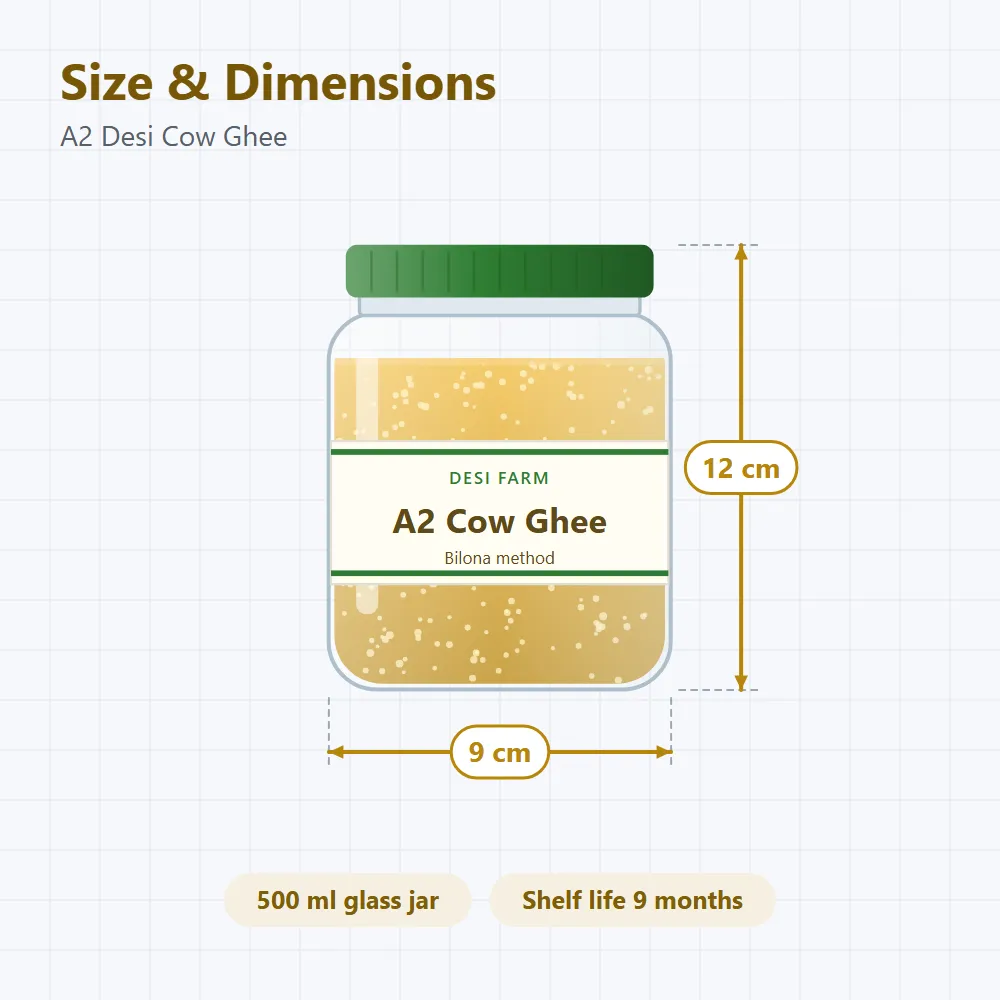 A2 Desi Cow Ghee: size and dimensions