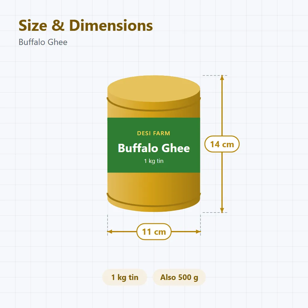 Buffalo Ghee: size and dimensions
