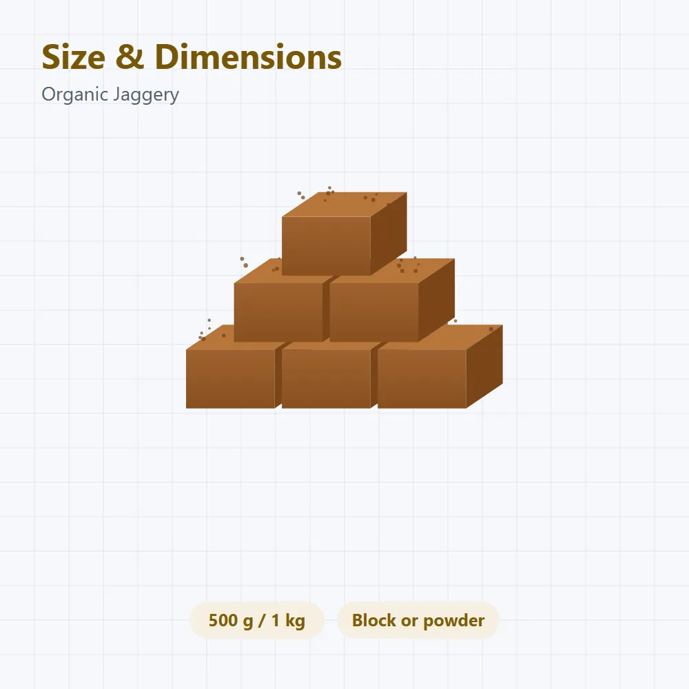 Organic Jaggery: size and dimensions