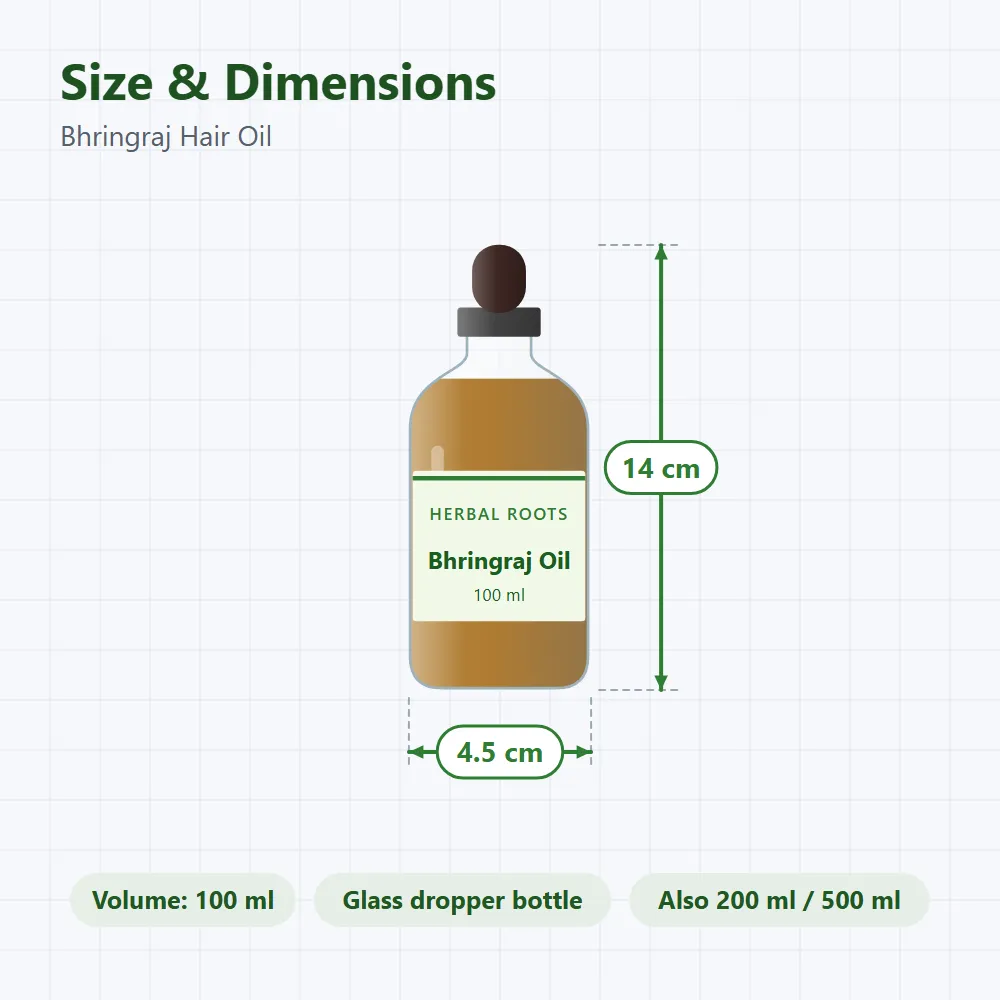 Bhringraj Hair Oil: size and dimensions