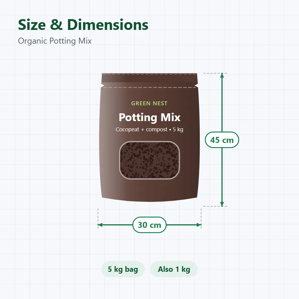 Organic Potting Mix: size and dimensions